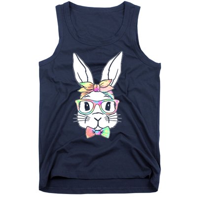 Cute Easter Bunny Pastel Tie Dye Bow Tie Glasses Tank Top