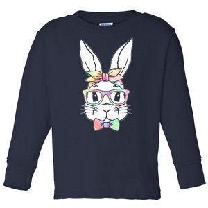 Cute Easter Bunny Pastel Tie Dye Bow Tie Glasses Toddler Long Sleeve Shirt