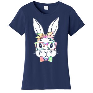 Cute Easter Bunny Pastel Tie Dye Bow Tie Glasses Women's T-Shirt