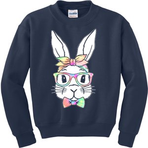 Cute Easter Bunny Pastel Tie Dye Bow Tie Glasses Kids Sweatshirt