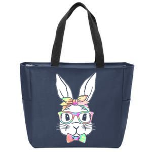 Cute Easter Bunny Pastel Tie Dye Bow Tie Glasses Zip Tote Bag