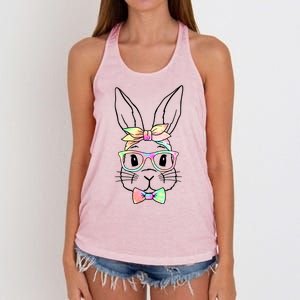 Cute Easter Bunny Pastel Tie Dye Bow Tie Glasses Women's Knotted Racerback Tank