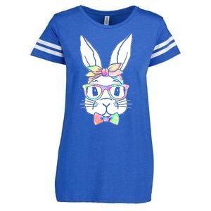 Cute Easter Bunny Pastel Tie Dye Bow Tie Glasses Enza Ladies Jersey Football T-Shirt