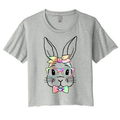 Cute Easter Bunny Pastel Tie Dye Bow Tie Glasses Women's Crop Top Tee