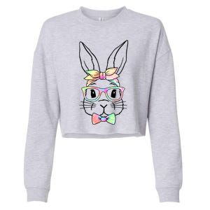 Cute Easter Bunny Pastel Tie Dye Bow Tie Glasses Cropped Pullover Crew