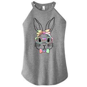 Cute Easter Bunny Pastel Tie Dye Bow Tie Glasses Women's Perfect Tri Rocker Tank