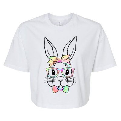 Cute Easter Bunny Pastel Tie Dye Bow Tie Glasses Bella+Canvas Jersey Crop Tee