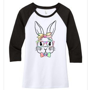 Cute Easter Bunny Pastel Tie Dye Bow Tie Glasses Women's Tri-Blend 3/4-Sleeve Raglan Shirt