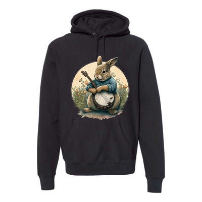 Cute Easter Bunny Rabbit Playing Banjo for Music Lovers Premium Hoodie