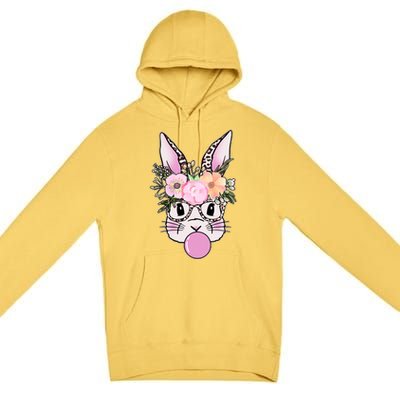 Cute Easter Bunny With Flower Crown And Bubblegum Premium Pullover Hoodie