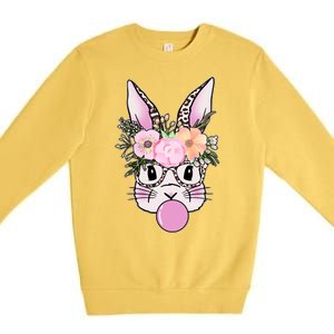 Cute Easter Bunny With Flower Crown And Bubblegum Premium Crewneck Sweatshirt