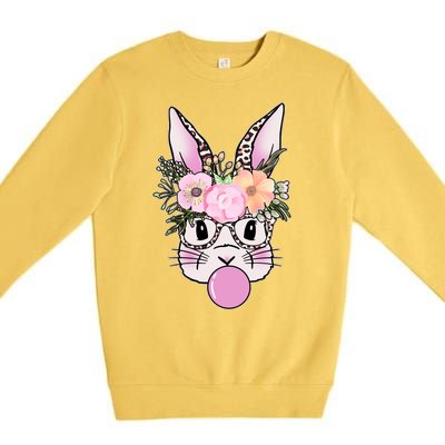 Cute Easter Bunny With Flower Crown And Bubblegum Premium Crewneck Sweatshirt