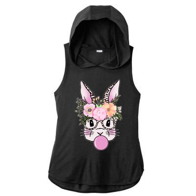 Cute Easter Bunny With Flower Crown And Bubblegum Ladies PosiCharge Tri-Blend Wicking Draft Hoodie Tank