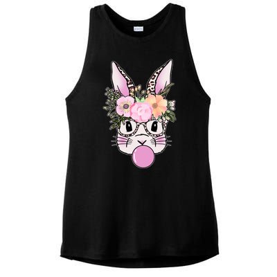 Cute Easter Bunny With Flower Crown And Bubblegum Ladies PosiCharge Tri-Blend Wicking Tank