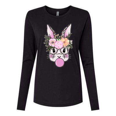 Cute Easter Bunny With Flower Crown And Bubblegum Womens Cotton Relaxed Long Sleeve T-Shirt