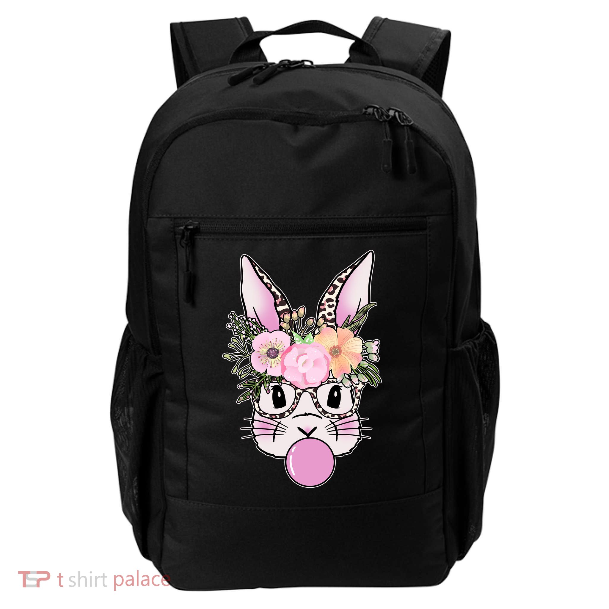 Cute Easter Bunny With Flower Crown And Bubblegum Backpack