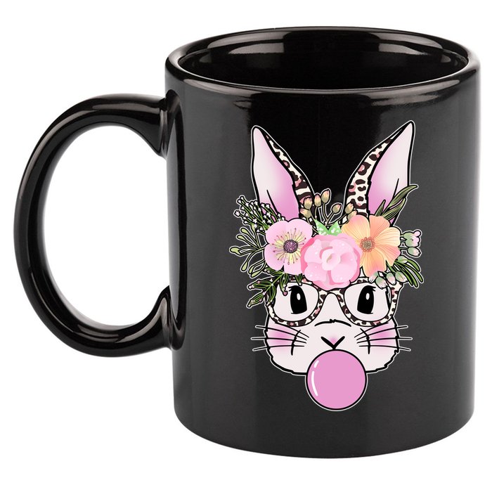 Cute Easter Bunny With Flower Crown And Bubblegum 11oz C Handle Ceramic Mug