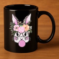 Cute Easter Bunny With Flower Crown And Bubblegum 11oz C Handle Ceramic Mug