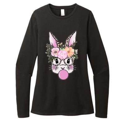 Cute Easter Bunny With Flower Crown And Bubblegum Womens CVC Long Sleeve Shirt