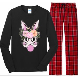 Cute Easter Bunny With Flower Crown And Bubblegum Long Sleeve Pajama Set