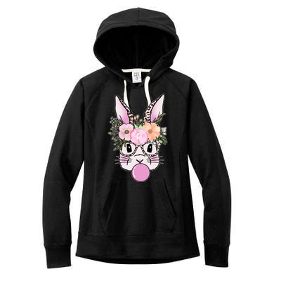 Cute Easter Bunny With Flower Crown And Bubblegum Women's Fleece Hoodie