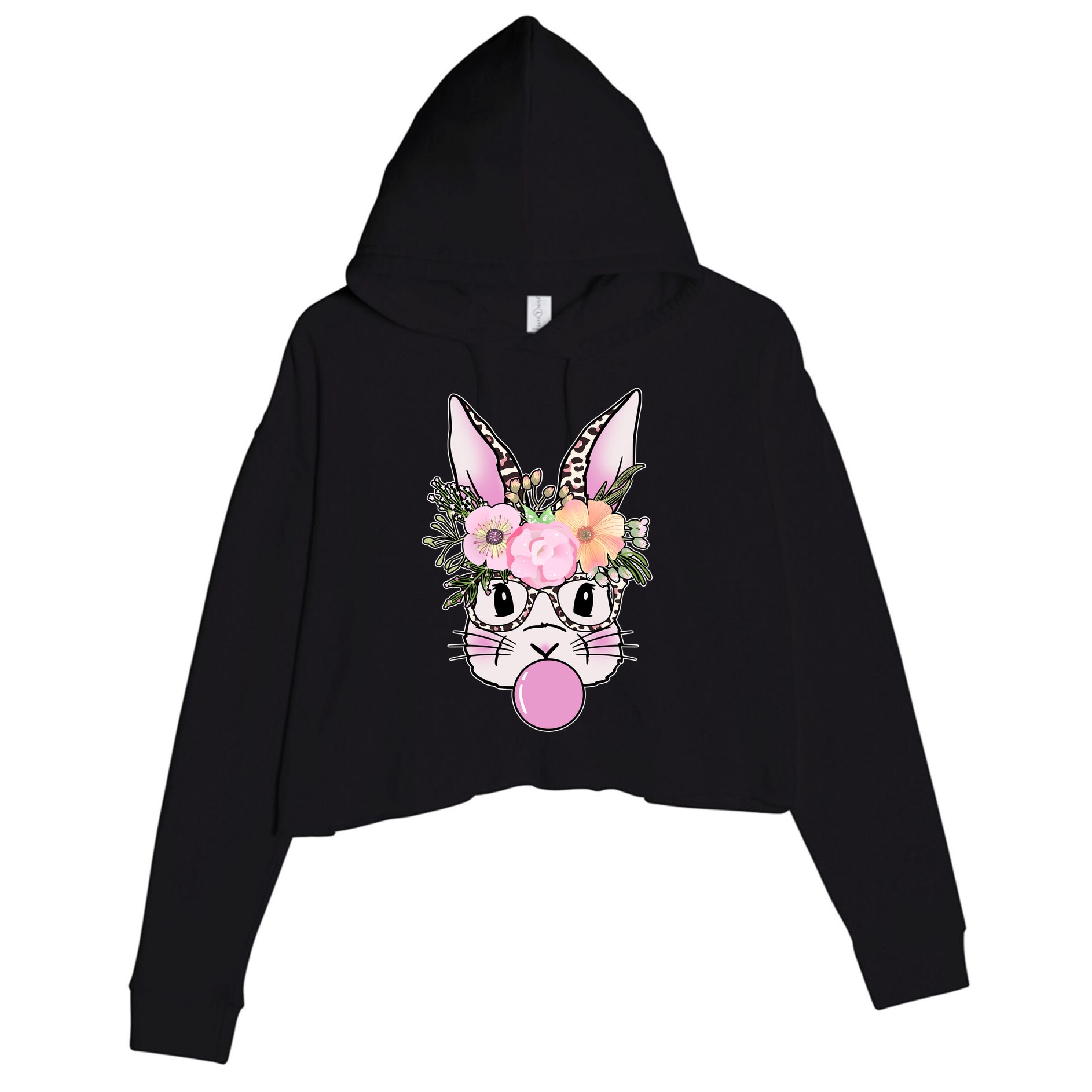 Cute Easter Bunny With Flower Crown And Bubblegum Crop Fleece Hoodie