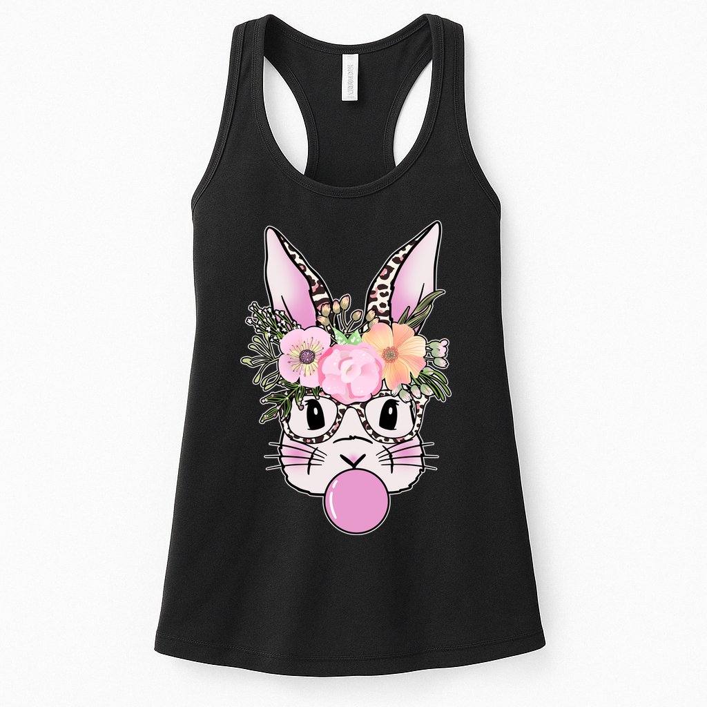 Cute Easter Bunny With Flower Crown And Bubblegum Womens Tank Top
