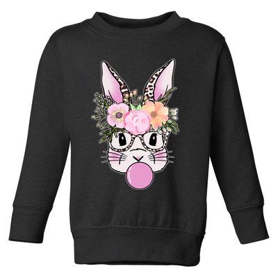 Cute Easter Bunny With Flower Crown And Bubblegum Toddler Sweatshirt