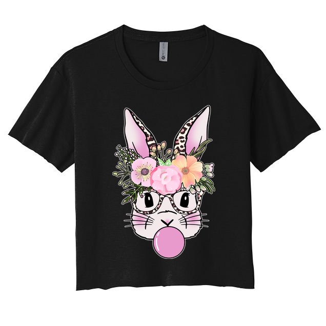 Cute Easter Bunny With Flower Crown And Bubblegum Crop Top