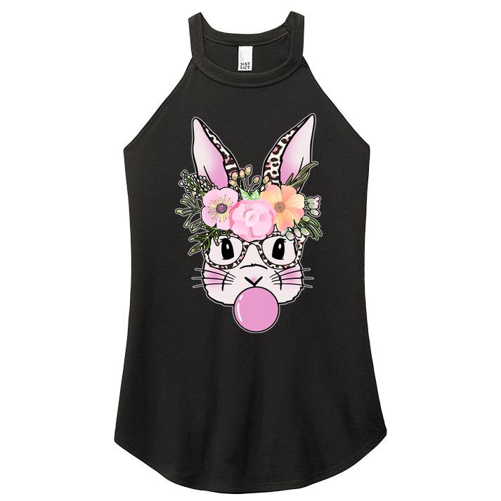 Cute Easter Bunny With Flower Crown And Bubblegum Women's Perfect Tri Rocker Tank