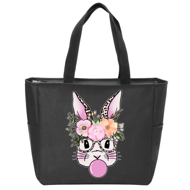 Cute Easter Bunny With Flower Crown And Bubblegum Zip Tote Bag