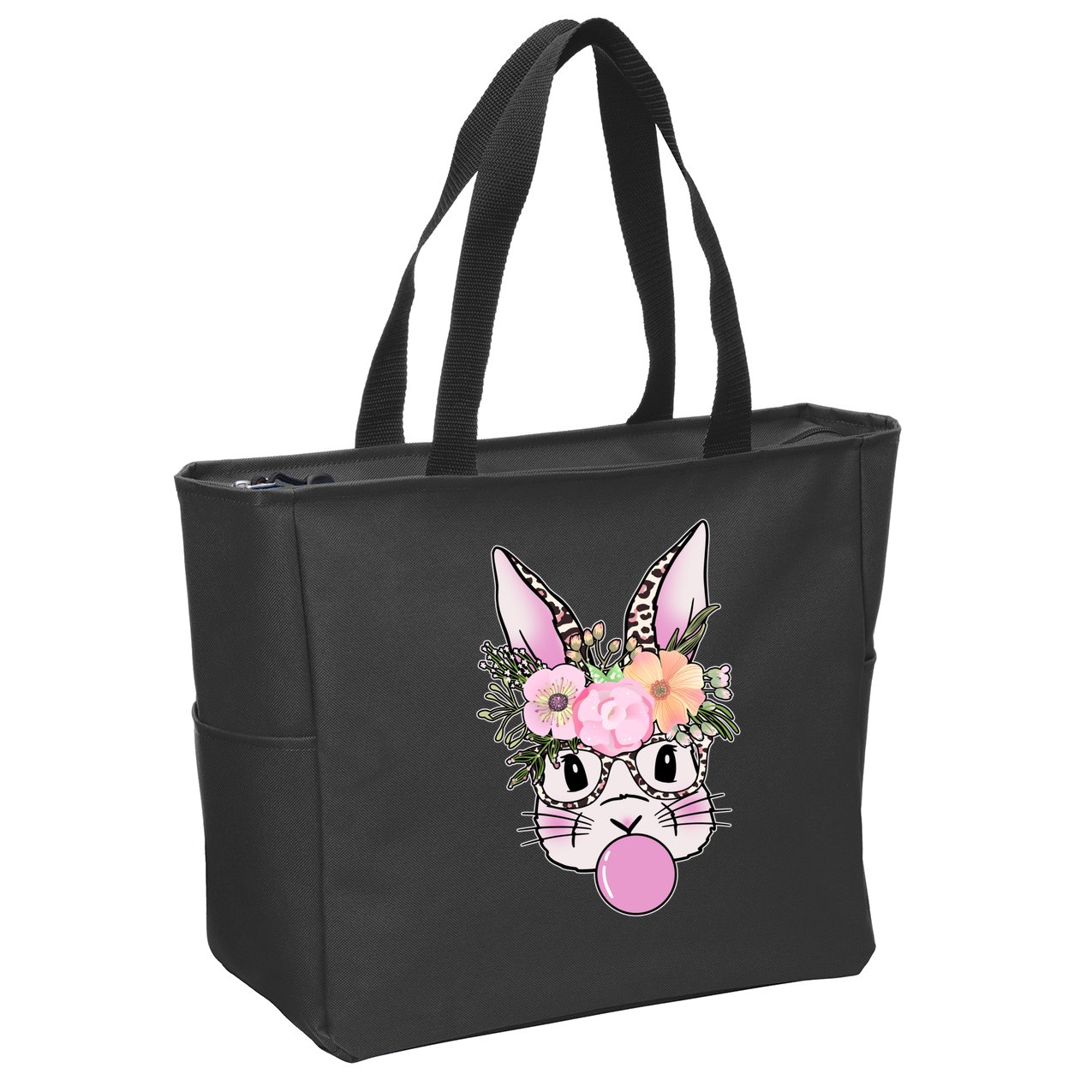 Cute Easter Bunny With Flower Crown And Bubblegum Zip Tote Bag