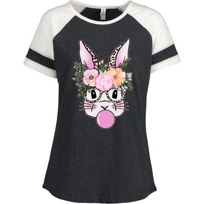 Cute Easter Bunny With Flower Crown And Bubblegum Enza Ladies Jersey Colorblock Tee