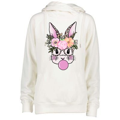 Cute Easter Bunny With Flower Crown And Bubblegum Womens Funnel Neck Pullover Hood