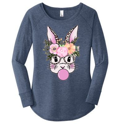 Cute Easter Bunny With Flower Crown And Bubblegum Women's Perfect Tri Tunic Long Sleeve Shirt