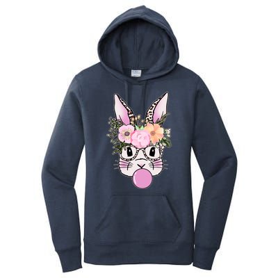 Cute Easter Bunny With Flower Crown And Bubblegum Women's Pullover Hoodie