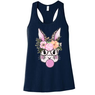 Cute Easter Bunny With Flower Crown And Bubblegum Women's Racerback Tank