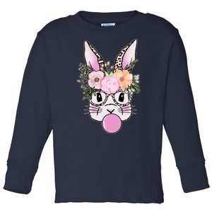 Cute Easter Bunny With Flower Crown And Bubblegum Toddler Long Sleeve Shirt