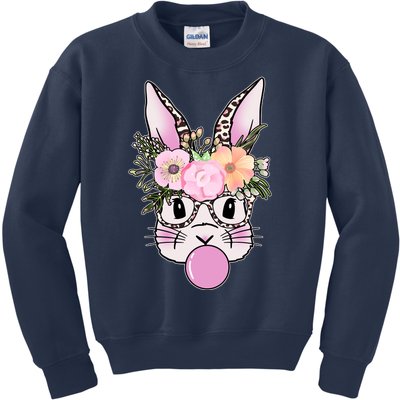 Cute Easter Bunny With Flower Crown And Bubblegum Kids Sweatshirt