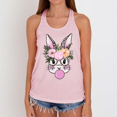 Cute Easter Bunny With Flower Crown And Bubblegum Women's Knotted Racerback Tank