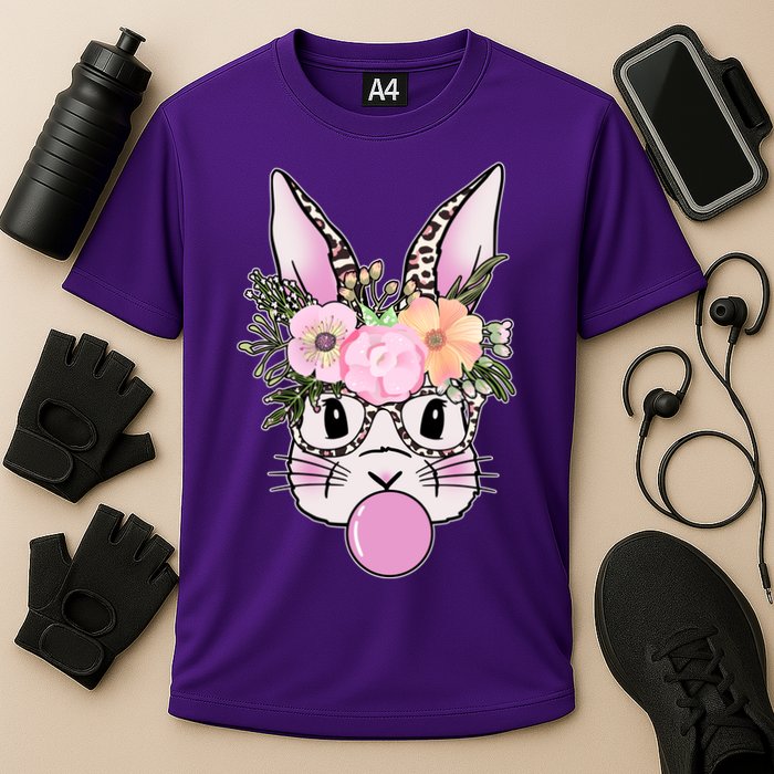 Cute Easter Bunny With Flower Crown And Bubblegum Cooling Performance Crew T-Shirt