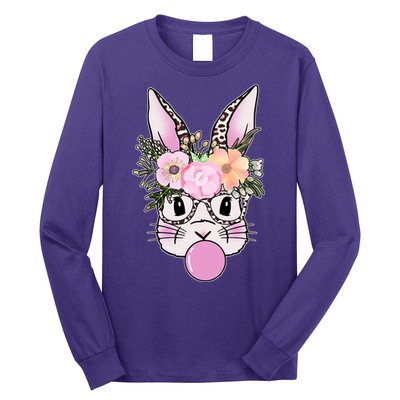 Cute Easter Bunny With Flower Crown And Bubblegum Long Sleeve Shirt