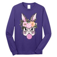 Cute Easter Bunny With Flower Crown And Bubblegum Long Sleeve Shirt