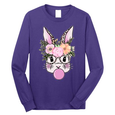 Cute Easter Bunny With Flower Crown And Bubblegum Long Sleeve Shirt