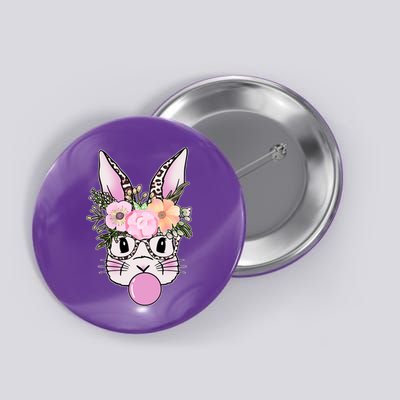 Cute Easter Bunny With Flower Crown And Bubblegum Button