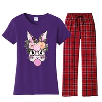 Cute Easter Bunny With Flower Crown And Bubblegum Women's Flannel Pajama Set