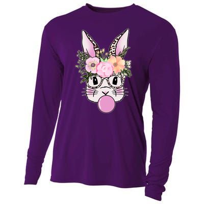 Cute Easter Bunny With Flower Crown And Bubblegum Cooling Performance Long Sleeve Crew