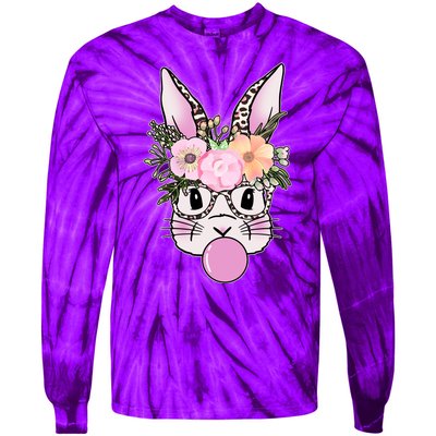 Cute Easter Bunny With Flower Crown And Bubblegum Tie-Dye Long Sleeve Shirt