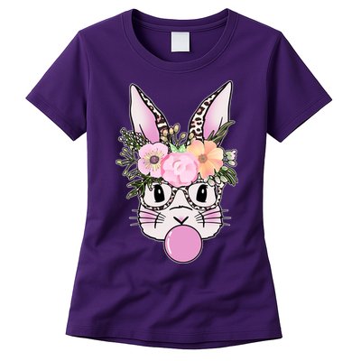 Cute Easter Bunny With Flower Crown And Bubblegum Womens T-Shirt