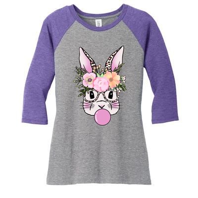 Cute Easter Bunny With Flower Crown And Bubblegum Women's Tri-Blend 3/4-Sleeve Raglan Shirt